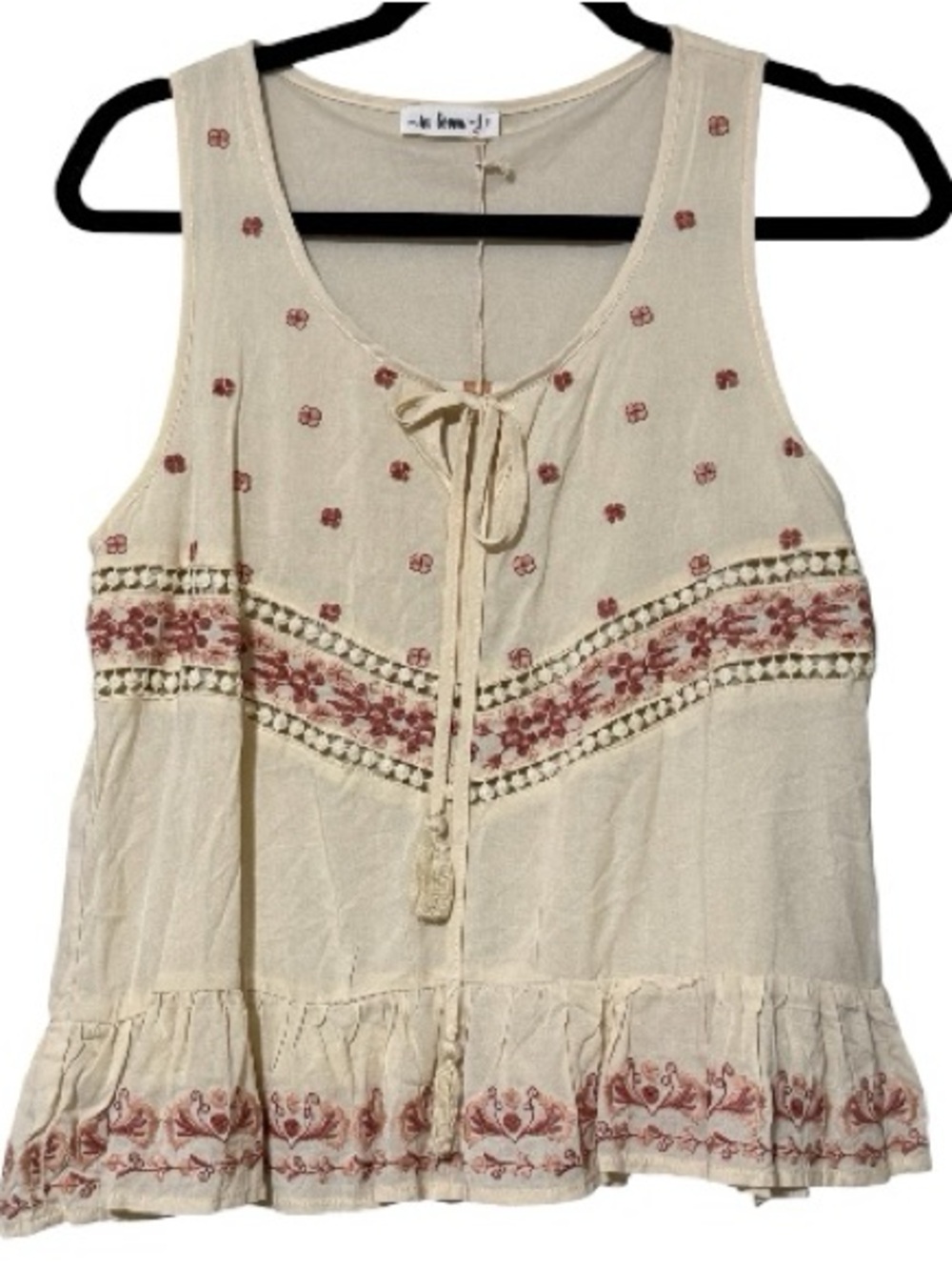 In Loom size small scoop neck sleeveless tank ruffle hem layered feminine lace